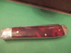Case XX 2021 Red Orange Maple Burl Mini Trapper Damascus Pattern # 7207