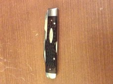 1977 Case XX USA 3 DOTS 6111 1/2L BEAUTIFUL BONE HANDLE CHEETAH WITH SINGLE BLADE AND SWING GUARD