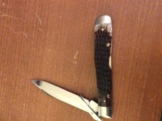 1977 Case XX USA 3 DOTS 6111 1/2L BEAUTIFUL BONE HANDLE CHEETAH WITH SINGLE BLADE AND SWING GUARD
