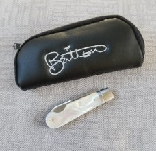 Tim Britton Custom Mini Easy Open Barlow, Mother of Pearl,3 " closed, fluted bolsters, BG42 steel 