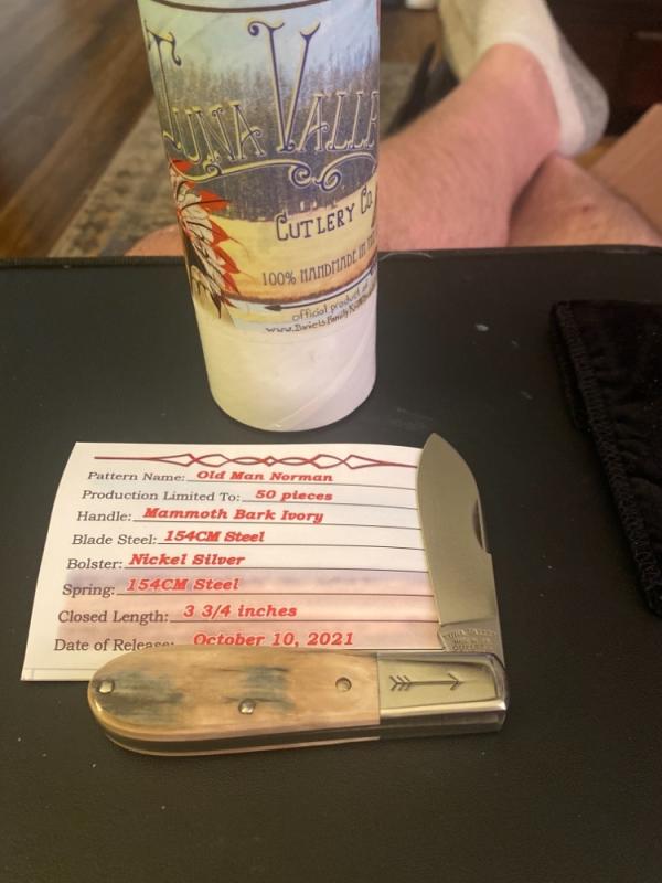 Tuna Valley Limited Edition 1 of 50 Old Man Norman Mammoth Bark Ivory With 154 CM Blade & COA NIT Tuna Valley Limited Edition 1 of 50 Old Man Norman Mammoth Bark Ivory With 154 CM Blade & COA NIT