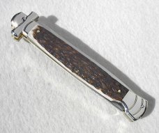 NOS A.G.A. CAMPOLIN 11" MALTESE GENUINE STAG STILETTO NICKEL SILVER BOLSTERS - LEATHER POUCH