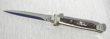 NOS A.G.A. CAMPOLIN 11" MALTESE GENUINE STAG STILETTO NICKEL SILVER BOLSTERS - LEATHER POUCH
