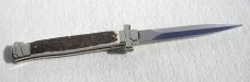 NOS A.G.A. CAMPOLIN 11" MALTESE GENUINE STAG STILETTO NICKEL SILVER BOLSTERS - LEATHER POUCH