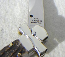 NOS A.G.A. CAMPOLIN 11" MALTESE GENUINE STAG STILETTO NICKEL SILVER BOLSTERS - LEATHER POUCH