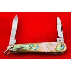 Vintage Salm DeLuxe 2-Blade Sleeveboard  Shadow Pen Watch Fob Pocket Knife c1918-1925 Abalone