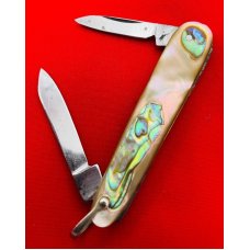 Vintage Salm DeLuxe 2-Blade Sleeveboard  Shadow Pen Watch Fob Pocket Knife c1918-1925 Abalone