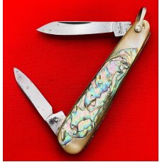 Vintage Salm DeLuxe 2-Blade Sleeveboard  Shadow Pen Watch Fob Pocket Knife c1918-1925 Abalone