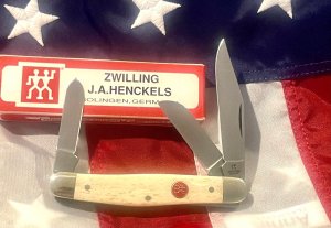 J A Henckels Stockman Knife w/ Great Natural Bone Handles - NOS in Orig Box