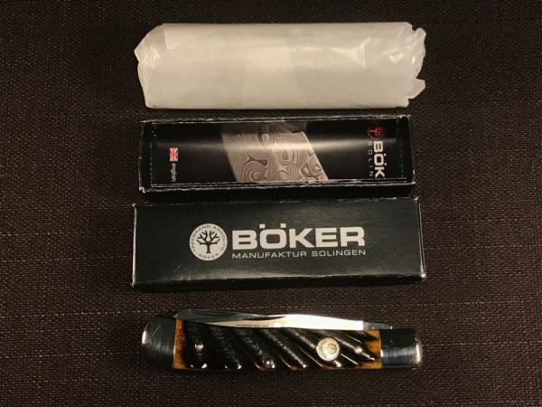 Boker Tree Brand Solingen Trapper w/ Washboard Brown Bone Handles NIB