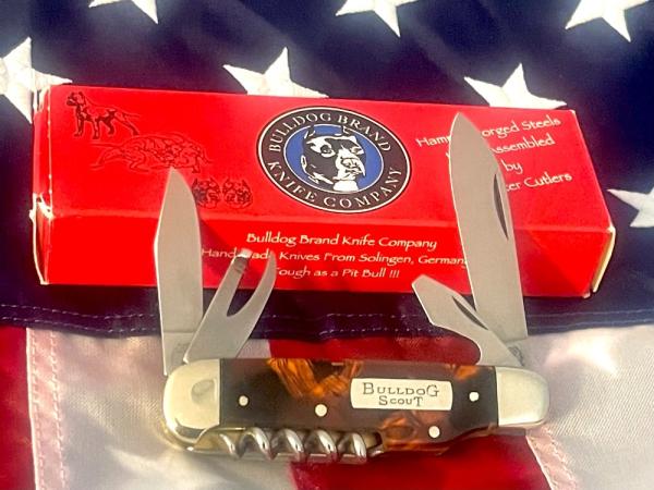 Bulldog Brand Scout Knife /Utility/Camp w Light to Dark Brown Color Synthetic Handles -NOS & NM/M Bulldog Brand Scout Knife /Utility/Camp w Light to Dark Brown Color Synthetic Handles -NOS & NM/M