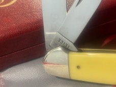 Case XX 1984 3 Blade Canoe w/ John Ross Blade Etching & Derlin Yellow Handles -NOS & NM Case XX 1984 3 Blade Canoe w/ John Ross Blade Etching & Derlin Yellow Handles -NOS & NM
