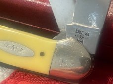 Case XX 1984 3 Blade Canoe w/ John Ross Blade Etching & Derlin Yellow Handles -NOS & NM Case XX 1984 3 Blade Canoe w/ John Ross Blade Etching & Derlin Yellow Handles -NOS & NM