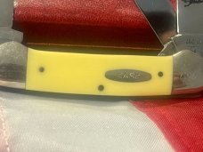 Case XX 1984 3 Blade Canoe w/ John Ross Blade Etching & Derlin Yellow Handles -NOS & NM Case XX 1984 3 Blade Canoe w/ John Ross Blade Etching & Derlin Yellow Handles -NOS & NM