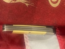 Case XX 1984 3 Blade Canoe w/ John Ross Blade Etching & Derlin Yellow Handles -NOS & NM Case XX 1984 3 Blade Canoe w/ John Ross Blade Etching & Derlin Yellow Handles -NOS & NM
