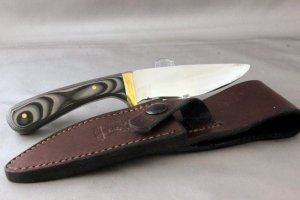 FIXED BLADE Hunting Knife by Unknown Maker, OAL is 7 5/8th inches, Micarta, Original Leather Sheath