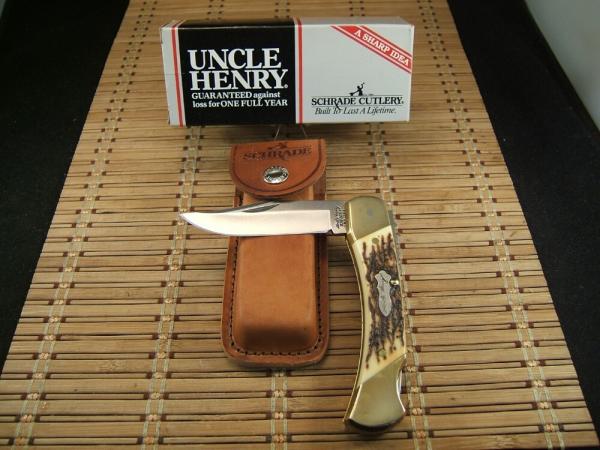 SCHRADE U.S.A. UNCLE HENRY LB8 PAPA BEAR LARGE MINT NEW OLD STOCK LOCK BACK POCKET KNIFE & SHEATH