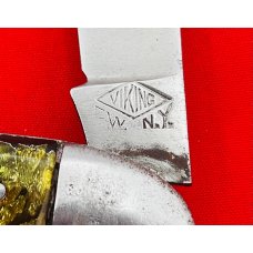 Vintage VIKING Eric Wedemeyer N.Y. 1-Blade Fishing Pocket Knife Green Shell Celluloid c.1931-1934 Vintage VIKING Eric Wedemeyer N.Y. 1-Blade Fishing Pocket Knife Green Shell Celluloid c.1931-1934