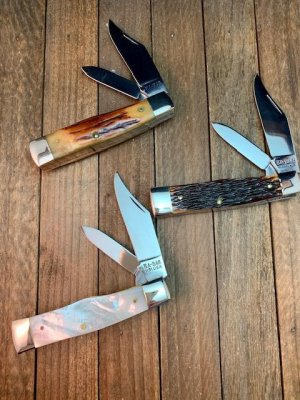Kabar Gunstock Limited Edition Set of 3 Knives With Case, Pearl, Jigged Bone and Stag