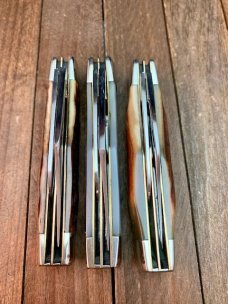 Kabar Gunstock Limited Edition Set of 3 Knives With Case, Pearl, Jigged Bone and Stag Kabar Gunstock Limited Edition Set of 3 Knives With Case, Pearl, Jigged Bone and Stag