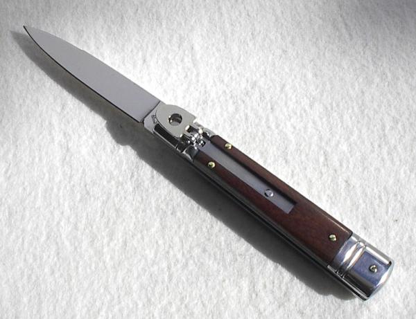 NEW AKC 8" SLIM LEVER LOCK SWEDGE BLADE, GENUINE SANTOS MAHOGANY WOOD - MANIAGO ITALY