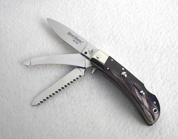 NOS FIRST RUN ITALIAN AKC AUTO SPEED HUNTER 3 BLADE BRAZILIAN HORN WITH ORIGINAL SHEATH