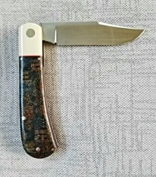 K'roo Custom Lanny clip,4" clsd Blanket micarta scales and.ivory micarta bolsters ..filework..Rwl34 