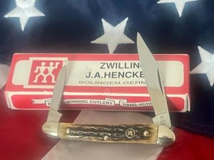 Zwilling J A Henckels 2 Blade Half (1/2) Whittler Knife w/ Hellbraun Handles - NOS
