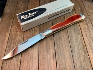 Kabar Lockback Trapper Smooth Brown Bone Engraved Bolsters. KS