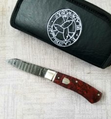 Pablo Castellani Native...Ladder Damascus and Amboyna Burl...4" ..integral fluted & doved bolsters 