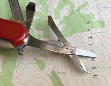 Wenger Delemont Traveler red Swiss Army Knife (retired) later slotted, serrated Scissor, Used Wenger Delemont Traveler red Swiss Army Knife (retired) later slotted, serrated Scissor, Used