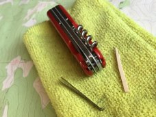 Wenger Delemont Traveler red Swiss Army Knife (retired) later slotted, serrated Scissor, Used