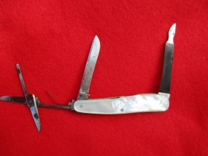 VINTAGE MOTHER OF PEARL SWELLEND SERPENTINE SLEEVEBOARD NEW YORK KNIFE CO. 1856-1931