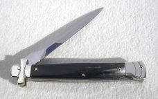 NOS A.G.A. CAMPOLIN 11" MALTESE BRAZILIAN HORN STILETTO NICKEL SILVER BOLSTERS,  LEATHER POUCH