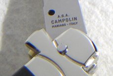 NOS A.G.A. CAMPOLIN 11" MALTESE BRAZILIAN HORN STILETTO NICKEL SILVER BOLSTERS,  LEATHER POUCH