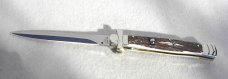 NOS A.G.A. CAMPOLIN 11" MALTESE GENUINE STAG STILETTO NICKEL SILVER BOLSTERS - LEATHER POUCH
