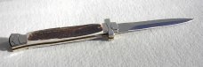 NOS A.G.A. CAMPOLIN 11" MALTESE GENUINE STAG STILETTO NICKEL SILVER BOLSTERS - LEATHER POUCH