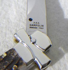 NOS A.G.A. CAMPOLIN 11" MALTESE GENUINE STAG STILETTO NICKEL SILVER BOLSTERS - LEATHER POUCH