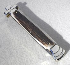 NOS A.G.A. CAMPOLIN 11" MALTESE GENUINE STAG STILETTO NICKEL SILVER BOLSTERS - LEATHER POUCH