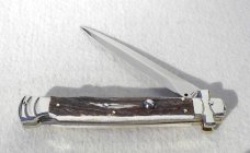 NOS A.G.A. CAMPOLIN 11" MALTESE GENUINE STAG STILETTO NICKEL SILVER BOLSTERS - LEATHER POUCH