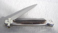 NOS A.G.A. CAMPOLIN 11" MALTESE GENUINE STAG STILETTO NICKEL SILVER BOLSTERS - LEATHER POUCH