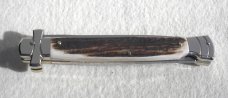 NOS A.G.A. CAMPOLIN 11" MALTESE GENUINE STAG STILETTO NICKEL SILVER BOLSTERS - LEATHER POUCH