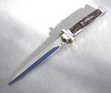 NOS A.G.A. CAMPOLIN 11" MALTESE GENUINE STAG STILETTO NICKEL SILVER BOLSTERS - LEATHER POUCH
