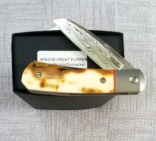 Enrique Pena Mammoth ivory Apache Front Flipper,Damasteel, 2021X Series,3 7/8",Recover Jerry Valdez Enrique Pena Mammoth ivory Apache Front Flipper,Damasteel, 2021X Series,3 7/8",Recover Jerry Valdez