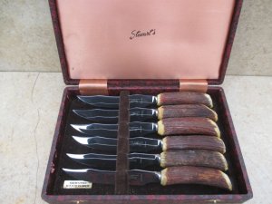 Stewart's (England) Six Piece Stag Steak Knife Set 