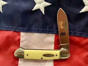 Case XX 1984 Single Blade Canoe w/ Tsali (Rebel & Martyr) Blade Etching & Derlin Yellow Handles -NOS