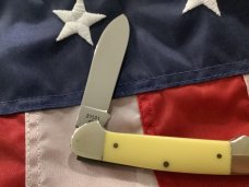 Case XX 1984 Single Blade Canoe w/ Tsali (Rebel & Martyr) Blade Etching & Derlin Yellow Handles -NOS Case XX 1984 Single Blade Canoe w/ Tsali (Rebel & Martyr) Blade Etching & Derlin Yellow Handles -NOS