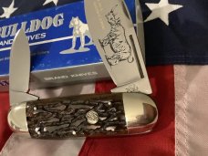 1995 Bulldog Brand HAND MADE Elephant Toe w/ African Black Rhinoceros Blade Etch +Bone Handles -NOS 1995 Bulldog Brand HAND MADE Elephant Toe w/ African Black Rhinoceros Blade Etch +Bone Handles -NOS