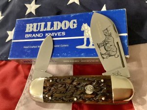 1995 Bulldog Brand HAND MADE Elephant Toe w/ African Black Rhinoceros Blade Etch +Bone Handles -NOS
