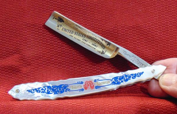 Fight'n Rooster Germany PEARL "UNITED STATES CONSTITUTION " LARGE STRAIGHT RAZOR GENUINE PEARL 1987 Fight'n Rooster Germany PEARL "UNITED STATES CONSTITUTION " LARGE STRAIGHT RAZOR GENUINE PEARL 1987